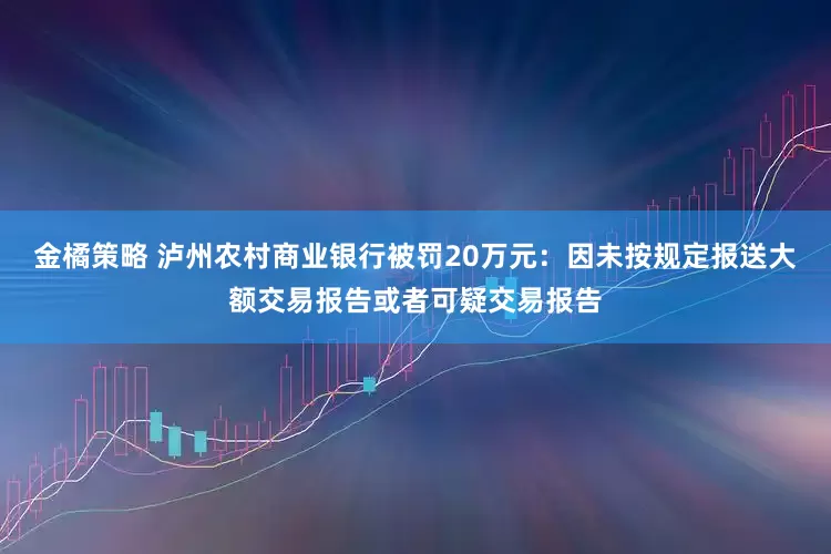 金橘策略 泸州农村商业银行被罚20万元：因未按规定报送大额交易报告或者可疑交易报告